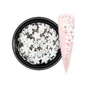 NailArt Overlay 3D Pearls Flower Mix Silver