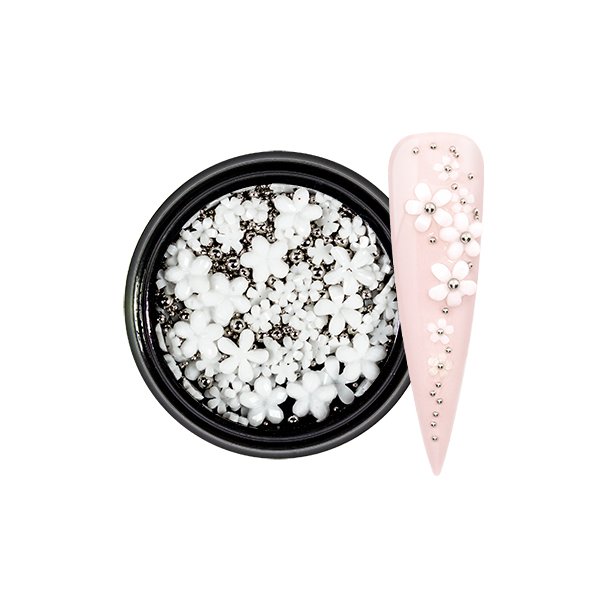 NailArt Overlay 3D Pearls Flower Mix Silver