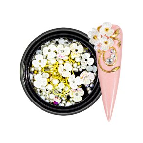 NailArt Overlay 3D Pearls Flower Mix white